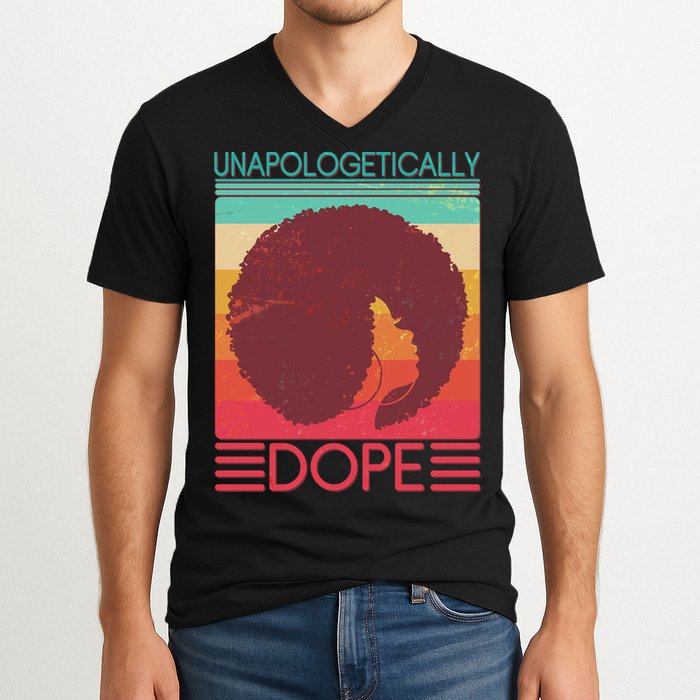 Cool Retro Afro Unapologetically Dope V-Neck T-Shirt