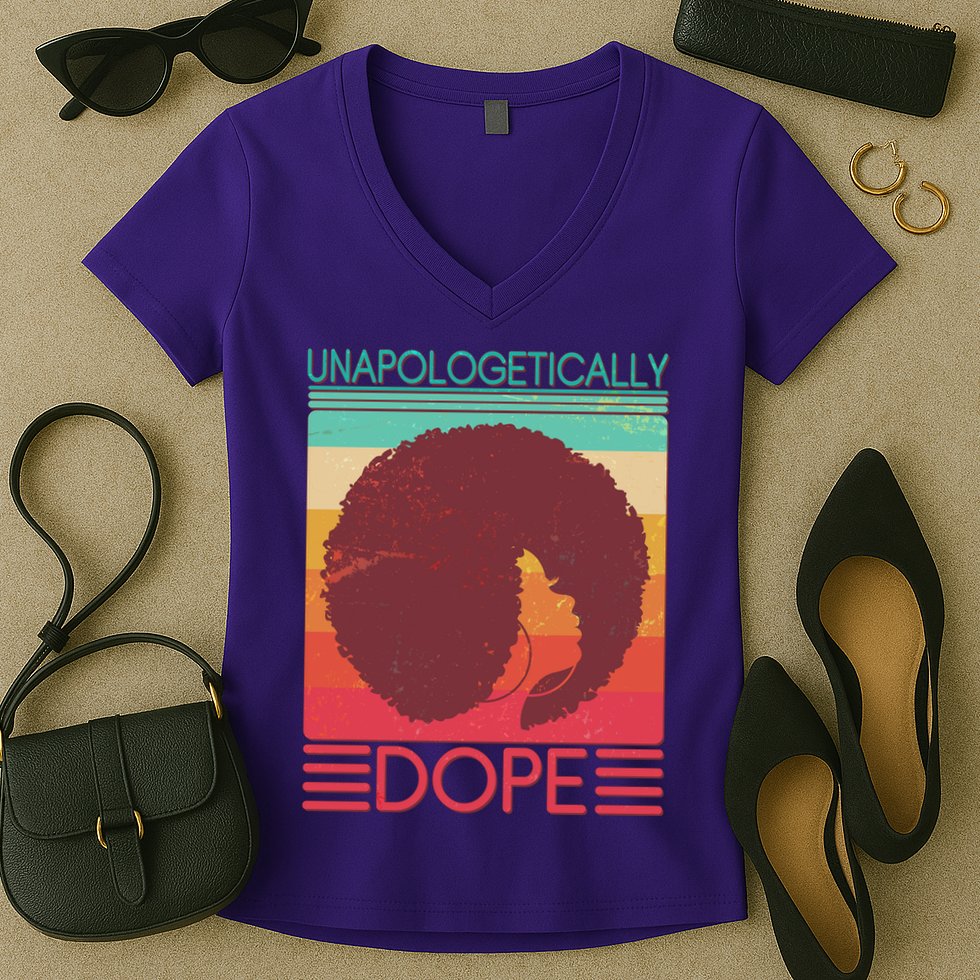 Cool Retro Afro Unapologetically Dope Women's V-Neck T-Shirt