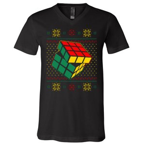 Cool Retro Classic Cube Ugly Christmas Sweater V-Neck T-Shirt