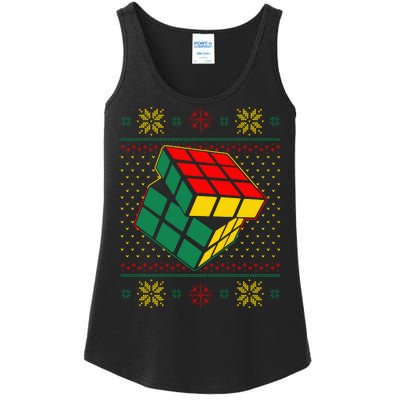 Cool Retro Classic Cube Ugly Christmas Sweater Ladies Essential Tank