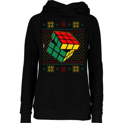 Cool Retro Classic Cube Ugly Christmas Sweater Womens Funnel Neck Pullover Hood