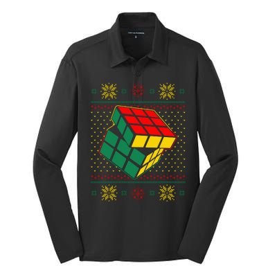 Cool Retro Classic Cube Ugly Christmas Sweater Silk Touch Performance Long Sleeve Polo