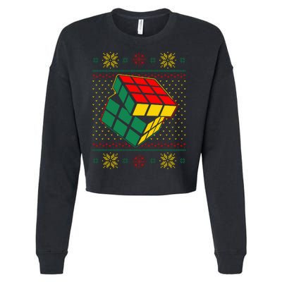 Cool Retro Classic Cube Ugly Christmas Sweater Cropped Pullover Crew