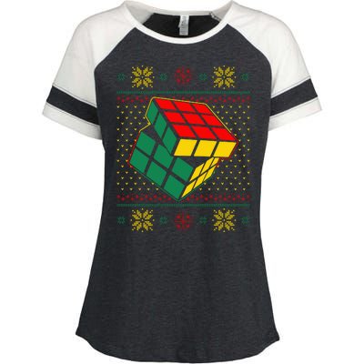 Cool Retro Classic Cube Ugly Christmas Sweater Enza Ladies Jersey Colorblock Tee