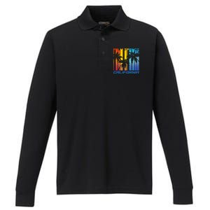 Cool Retro Palm Springs California  Performance Long Sleeve Polo