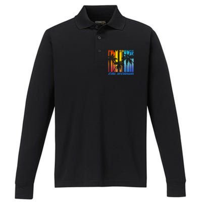 Cool Retro Palm Springs California  Performance Long Sleeve Polo