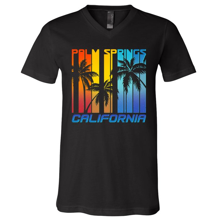 Cool Retro Palm Springs California  V-Neck T-Shirt