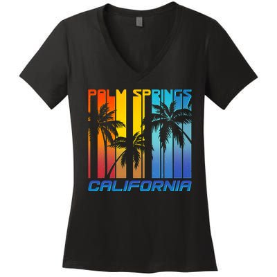 Cool Retro Palm Springs California  Women's V-Neck T-Shirt