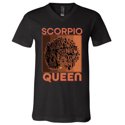 Cool Retro Scorpio Queen Afro Woman V-Neck T-Shirt