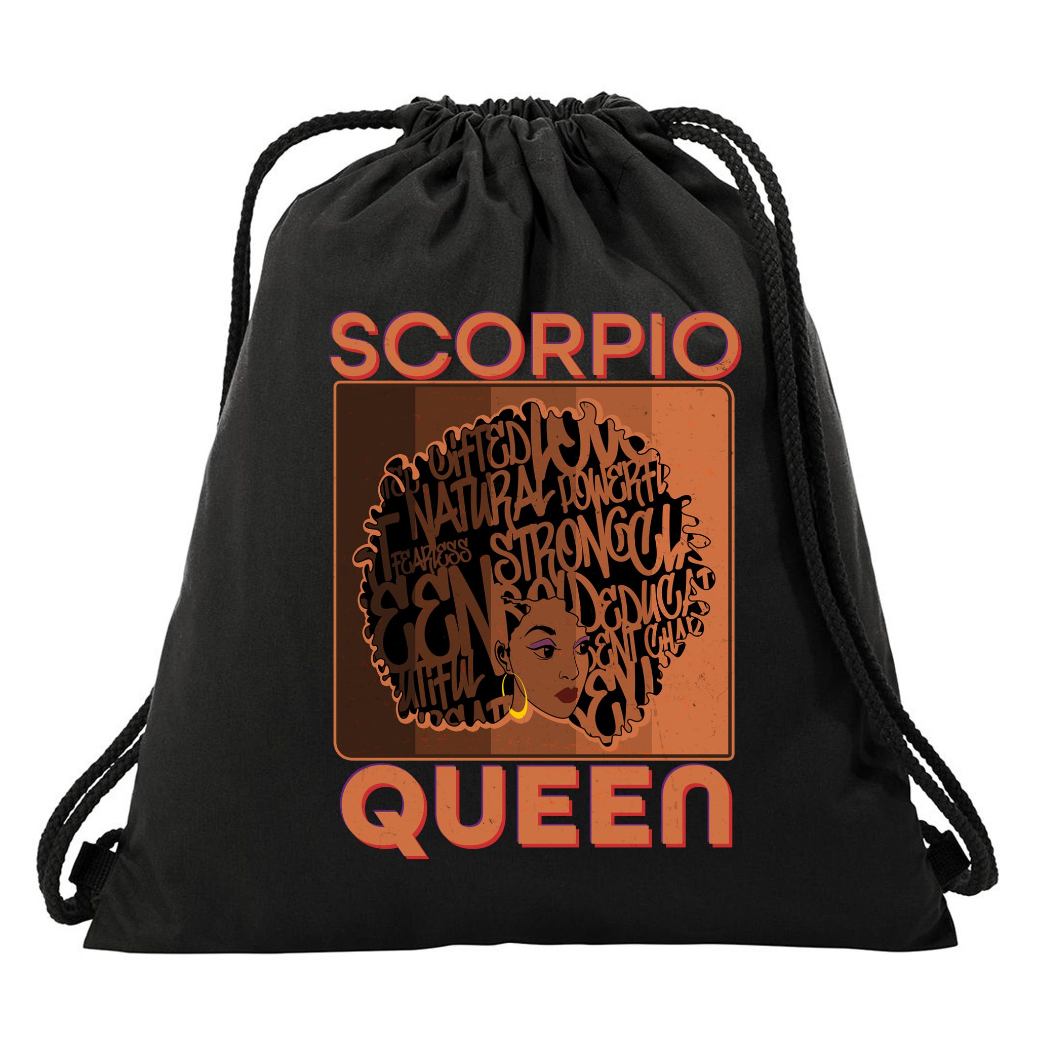 Cool Retro Scorpio Queen Afro Woman Drawstring Bag