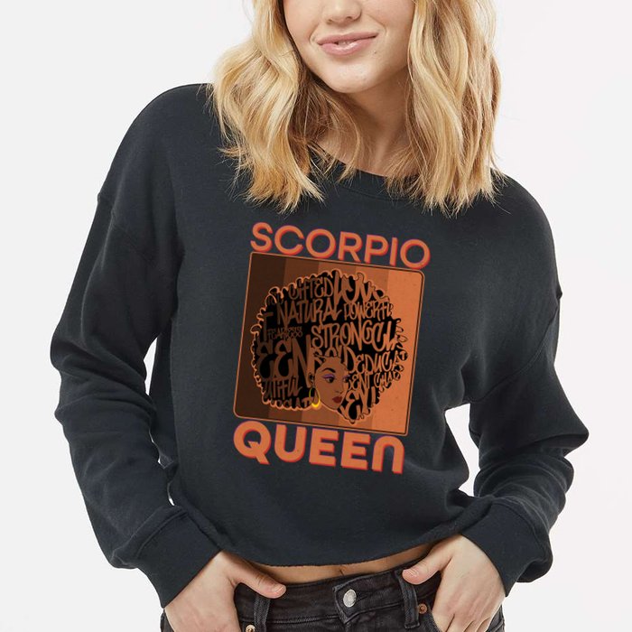 Cool Retro Scorpio Queen Afro Woman Cropped Pullover Crew