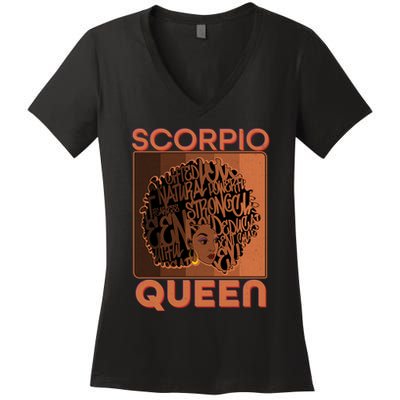 Cool Retro Scorpio Queen Afro Woman Women's V-Neck T-Shirt
