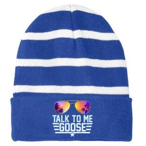 Cool Retro Talk To Me Goose Striped Beanie with Solid Band