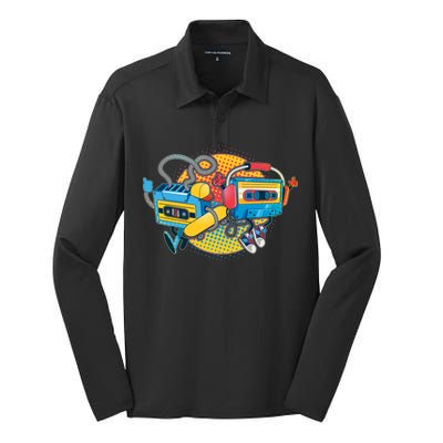 Cool Retro Tapes Silk Touch Performance Long Sleeve Polo