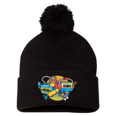 Cool Retro Tapes Pom Pom 12in Knit Beanie