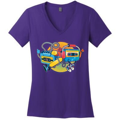 Cool Retro Tapes Women's V-Neck T-Shirt