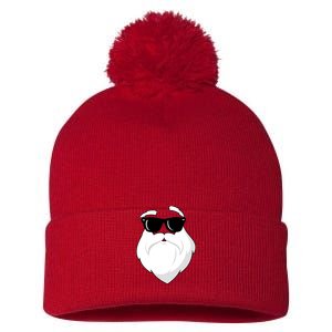 Cool Santa Face Pom Pom 12in Knit Beanie