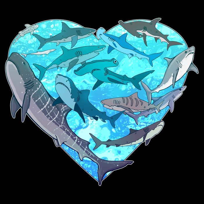 Cool Shark Love Heart Cooling Performance Crew T-Shirt