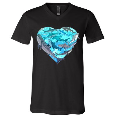 Cool Shark Love Heart V-Neck T-Shirt
