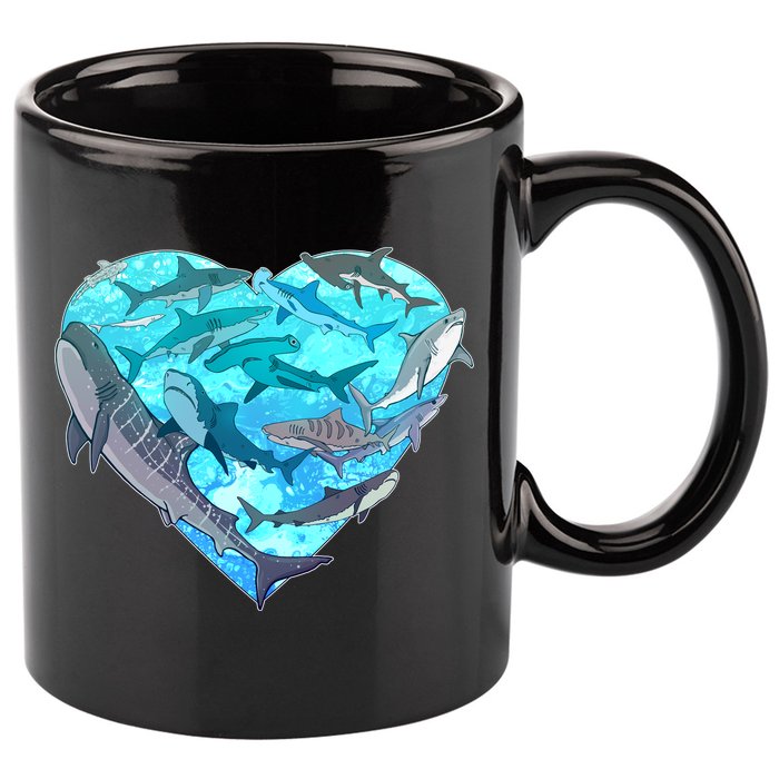 Cool Shark Love Heart 11oz C Handle Ceramic Mug