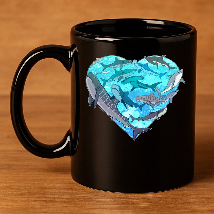 Cool Shark Love Heart 11oz C Handle Ceramic Mug