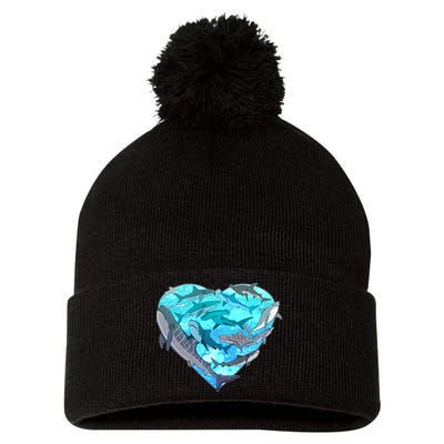 Cool Shark Love Heart Pom Pom 12in Knit Beanie