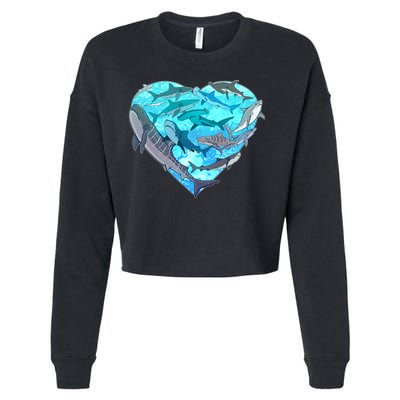 Cool Shark Love Heart Cropped Pullover Crew
