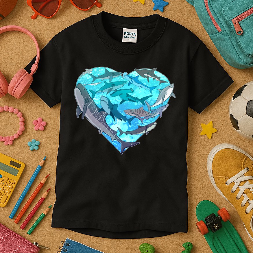 Cool Shark Love Heart Kids T-Shirt