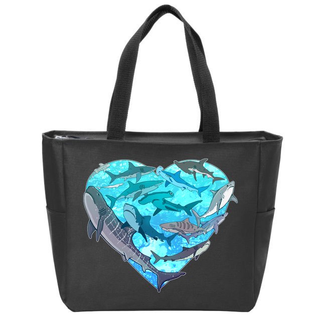 Cool Shark Love Heart Zip Tote Bag