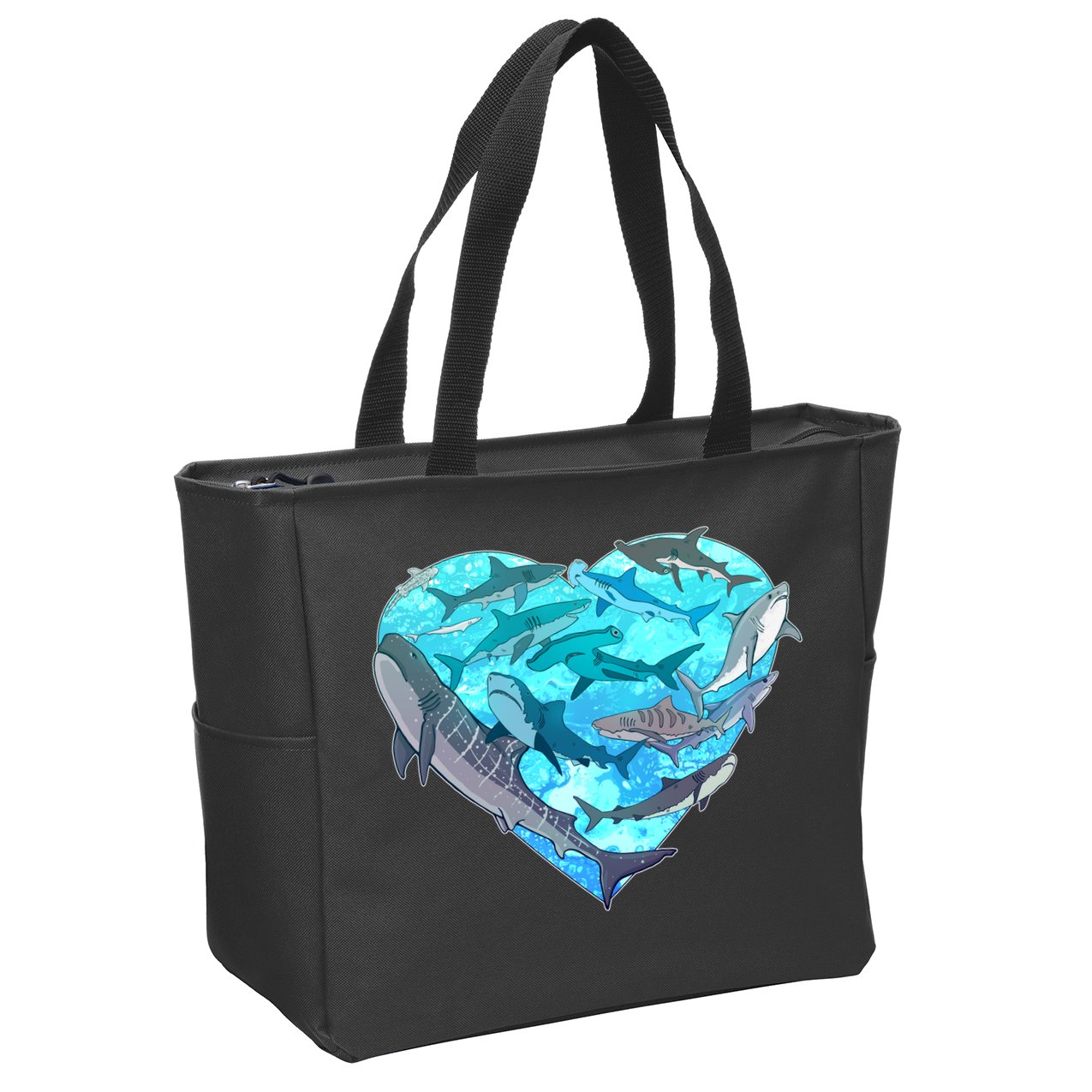 Cool Shark Love Heart Zip Tote Bag