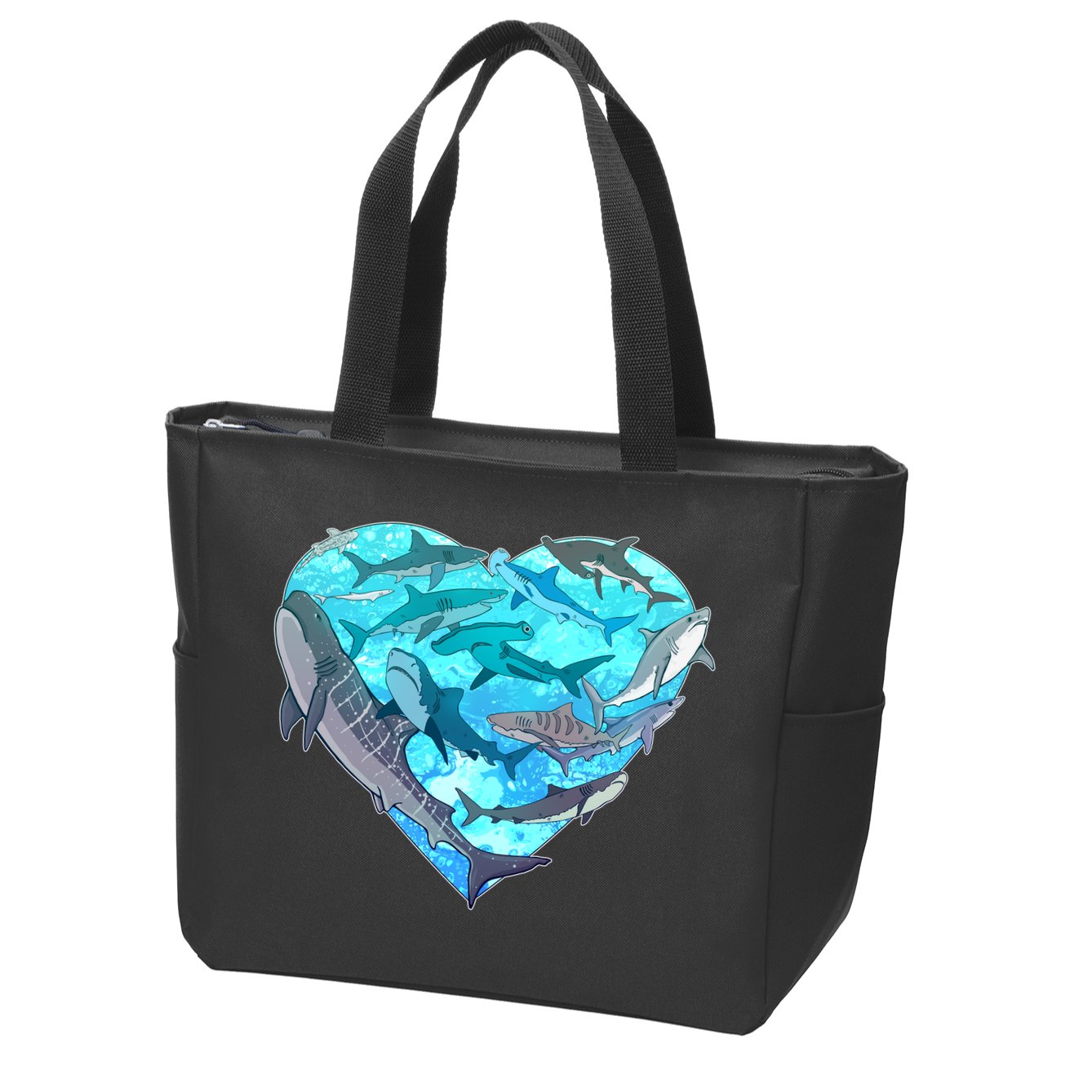Cool Shark Love Heart Zip Tote Bag