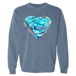 Cool Shark Love Heart Garment-Dyed Sweatshirt