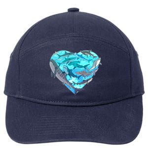 Cool Shark Love Heart 7-Panel Snapback Hat