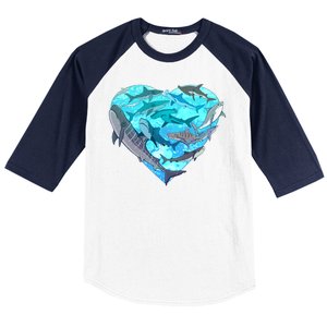 Cool Shark Love Heart Baseball Sleeve Shirt