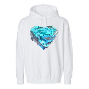 Cool Shark Love Heart Garment-Dyed Fleece Hoodie