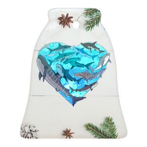 Cool Shark Love Heart Ceramic Bell Ornament