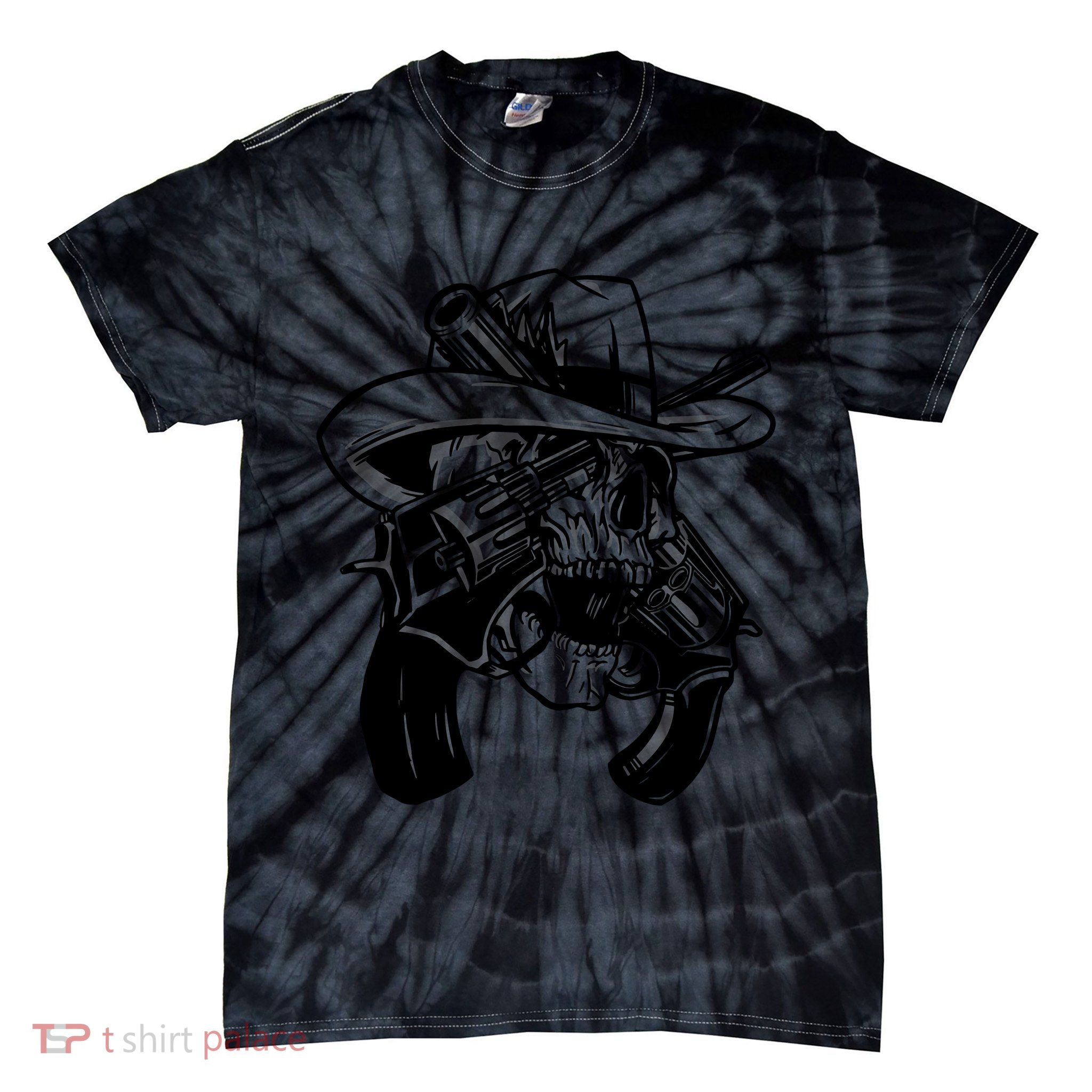 Cool Skull Guns Crossbones Tie-Dye T-Shirt