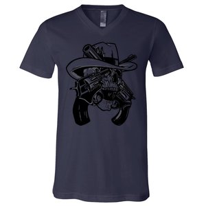 Cool Skull Guns Crossbones V-Neck T-Shirt