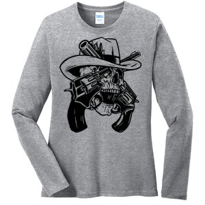 Cool Skull Guns Crossbones Ladies Long Sleeve Shirt