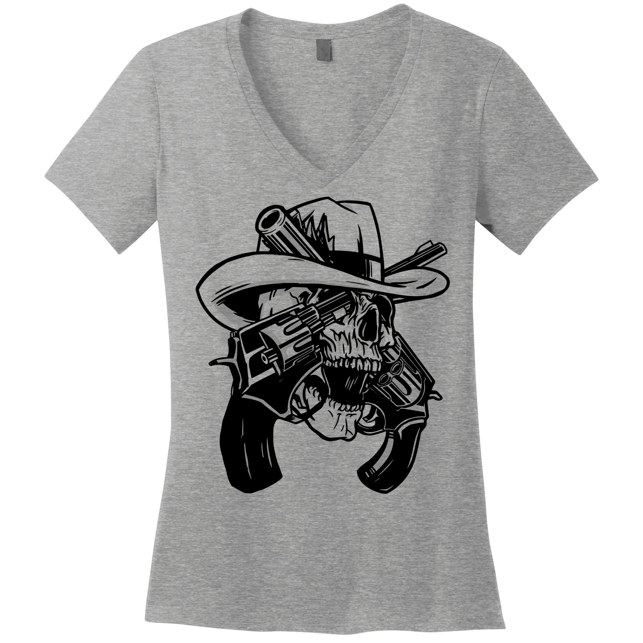 Cool Skull Guns Crossbones Women's V-Neck T-Shirt