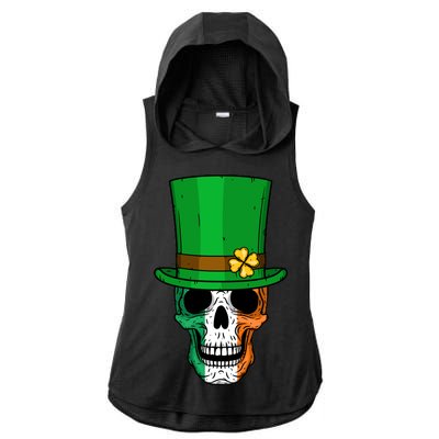 Cool St. Patricks Day Irish Skull Ladies PosiCharge Tri-Blend Wicking Draft Hoodie Tank