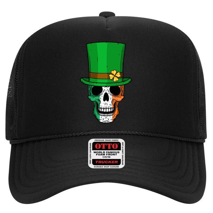 Cool St. Patricks Day Irish Skull High Crown Mesh Back Trucker Hat