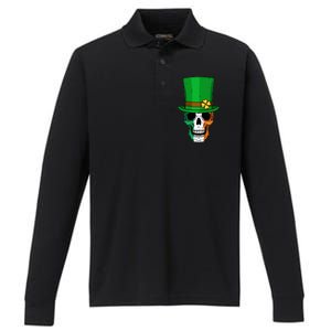 Cool St. Patricks Day Irish Skull Performance Long Sleeve Polo