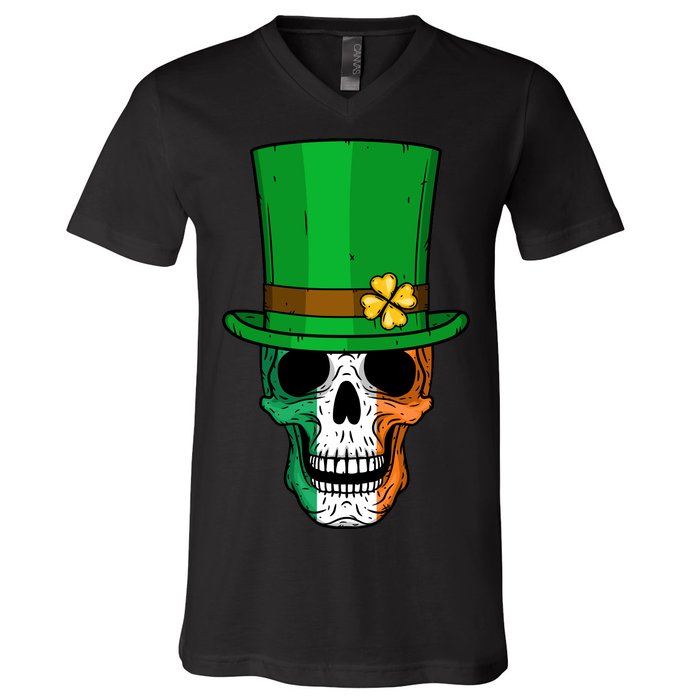 Cool St. Patricks Day Irish Skull V-Neck T-Shirt