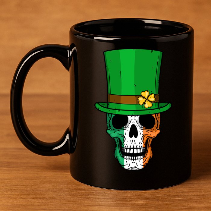 Cool St. Patricks Day Irish Skull 11oz C Handle Ceramic Mug