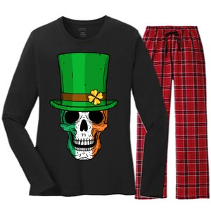 Cool St. Patricks Day Irish Skull Women's Long Sleeve Flannel Pajama Set 