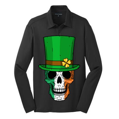 Cool St. Patricks Day Irish Skull Silk Touch Performance Long Sleeve Polo