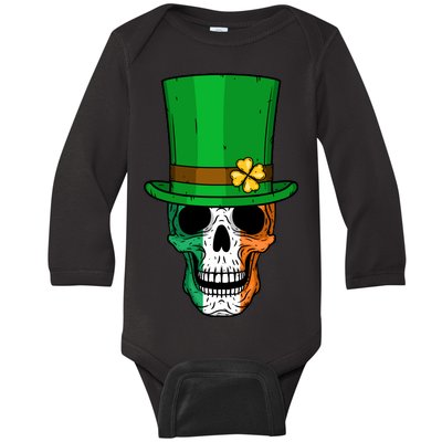 Cool St. Patricks Day Irish Skull Baby Long Sleeve Bodysuit