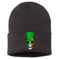 Cool St. Patricks Day Irish Skull Sustainable Knit Beanie