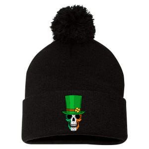 Cool St. Patricks Day Irish Skull Pom Pom 12in Knit Beanie